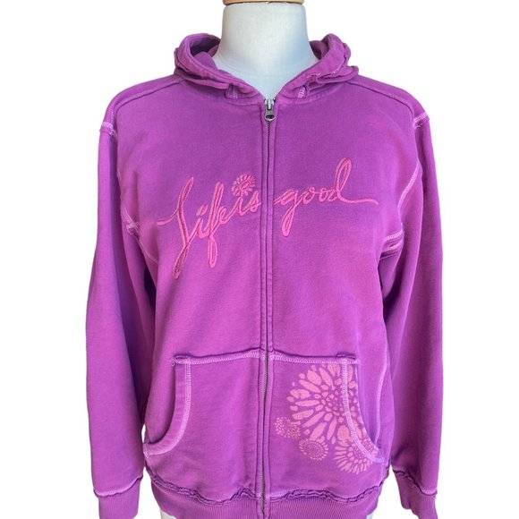 Life Is Good Tops - Life is Good Embroidered Full Zip Floral Hoodie Fushia Camp Cabin Outdoors-L